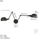Industrial black 3 head adjustable wall sconce bedroom light