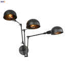 Industrial black 3 head adjustable wall sconce bedroom light
