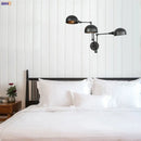 Industrial black 3 head adjustable wall sconce bedroom light