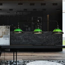 Industrial black 3 light white & green glass pendant dining room