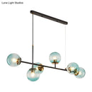 Industrial black 6-light island pendant amber & milky white kitchen