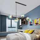 Industrial black 6-light island pendant amber & milky white kitchen
