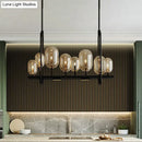 DecorBites™ Industrial Amber Glass Hanging Light Fixture - Capsule Restaurant Island Lighting (6/8 Bulbs, Black)
