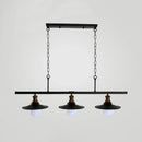 Industrial black and brass flat shade island light kitchen pendant