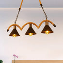 DecorBites™ Rustic Metal Cone Island Ceiling Light with Rope and Chain - Brown