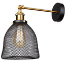 Industrial black and brass led cage wall sconce living room light