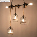 Industrial black birdcage jute rope island pendant light kitchen