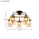 Industrial black & brass cognac glass bell ceiling lamp living room