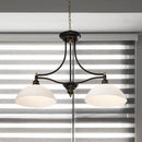 Industrial black & brass dome island light with opal glass dining room