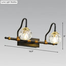 Industrial black & brass hexagon vanity wall lamp with crystal prisms