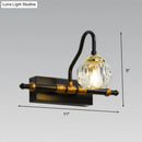 Industrial black & brass hexagon vanity wall lamp with crystal prisms