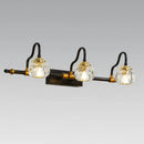 Industrial black & brass hexagon vanity wall lamp with crystal prisms