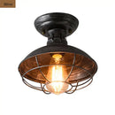 Industrial black cage metal ceiling light bedroom dome shade