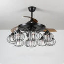 Industrial black crystal ceiling fan living room remote control fan
