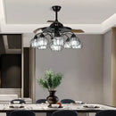 Industrial black crystal ceiling fan living room remote control fan