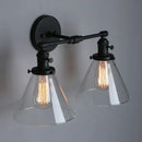 Industrial black double cone glass wall sconce bedroom light fixture