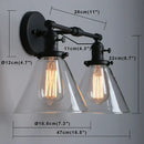 Industrial black double cone glass wall sconce bedroom light fixture