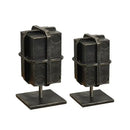 Industrial black geometric block binding metal bookends living room