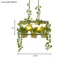 DecorBites™ Iron Industrial 2-Head Black Island Pendant Light with Potted Plant - Rectangular Design