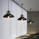 Industrial black matte aluminum pendant light kitchen wood accents