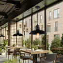 Industrial black matte aluminum pendant light kitchen wood accents