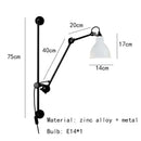 Industrial black matte wall lamp bedroom adjustable arm reading light