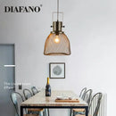 Industrial black mesh cage pendant light for dining room