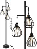 Industrial black metal 3 light led birdcage floor lamp bedroom