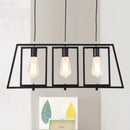 DecorBites™ Industrial Metal Hanging Pendant Light Fixture - Trapezoid Frame - 3-Light - Black - Rectangle Shade - for Kitchen Island