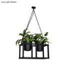DecorBites™ Black Metal Industrial Rectangle Island Light Fixture - 2/3/5 Bulbs LED Lamp with Plant Decor
