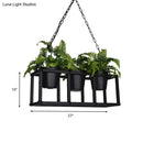 DecorBites™ Black Metal Industrial Rectangle Island Light Fixture - 2/3/5 Bulbs LED Lamp with Plant Decor