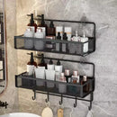 Industrial black metal mesh two tier wall shelf organizer kitchen rack