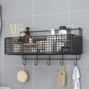 Industrial black metal mesh two tier wall shelf organizer kitchen rack
