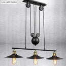 Industrial black metal pulley pendant light – kitchen island set of 3