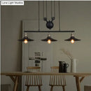 Industrial black metal pulley pendant light – kitchen island set of 3