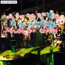 Industrial black metal rectangle island light pink & blue flower decor kitchen
