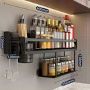 Industrial black metal two tier kitchen organizer wall spice storage rack