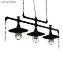 Industrial black pipe chandelier with red valve caps dining room light