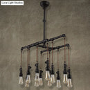 DecorBites™ Rustic Black Iron Industrial Pipe LED Island Chandelier for Restaurants