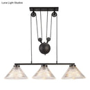 DecorBites™ Adjustable Pulley Industrial Cone Pendant with Prismatic Glass - Black, 2/3-Light Island Lamp