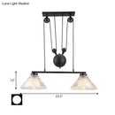 DecorBites™ Adjustable Pulley Industrial Cone Pendant with Prismatic Glass - Black, 2/3-Light Island Lamp