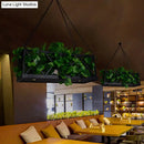 Industrial black rectangular island lighting with planter kitchen led