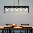 Industrial black rectangular pendant light dining room glass cylinder