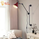Industrial black & red adjustable rotating led wall lamp bedroom
