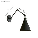 Industrial black & rust cone wall sconce – bedroom articulated light
