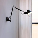 Industrial black silver swing arm wall lamp bedroom reading light