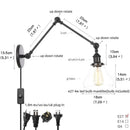 Industrial black swing arm wall light fixture with faceted glass shade