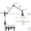 Industrial black swing arm wall light fixture with faceted glass shade