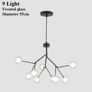 Industrial black tree branch glass ball firefly chandelier dining room