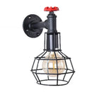 Industrial black water pipe wall lamp bedroom red valve light